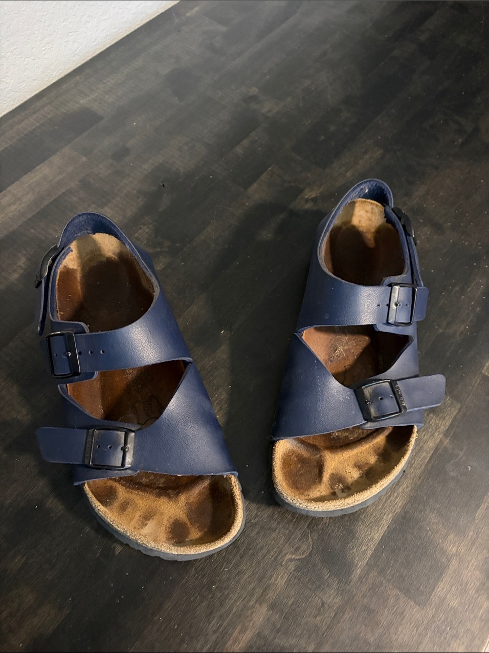 Birkenstock Birkis Navy Milano Oiled Leather Double Buckle Unisext Sandals W9 M7
